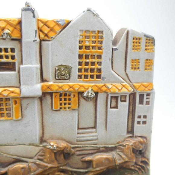 Cast Metal Bookend Streetscape Stagecoach British Street Houses Vintage - Picture 3 of 14
